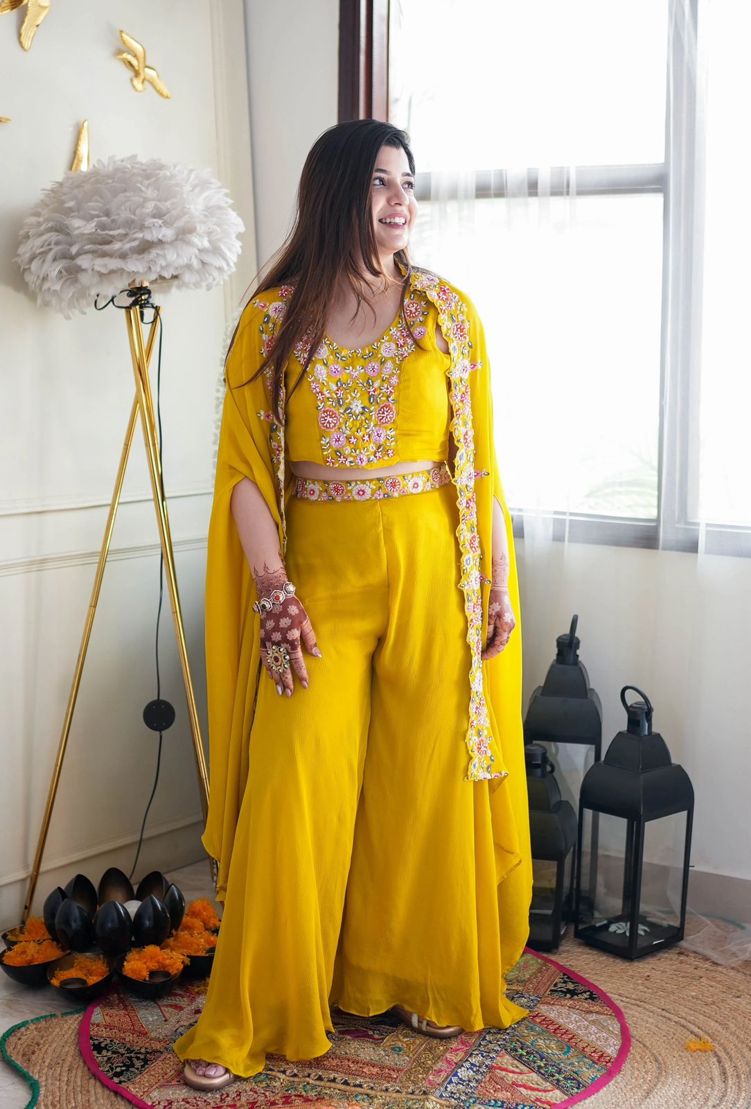 Lvsakhi Is Presenting Party Wear Style  Flaired Plazo  & Shrug Type Duppta