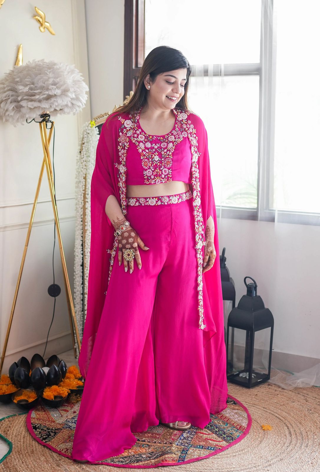 Lvsakhi Is Presenting Party Wear Style  Flaired Plazo  & Shrug Type Duppta