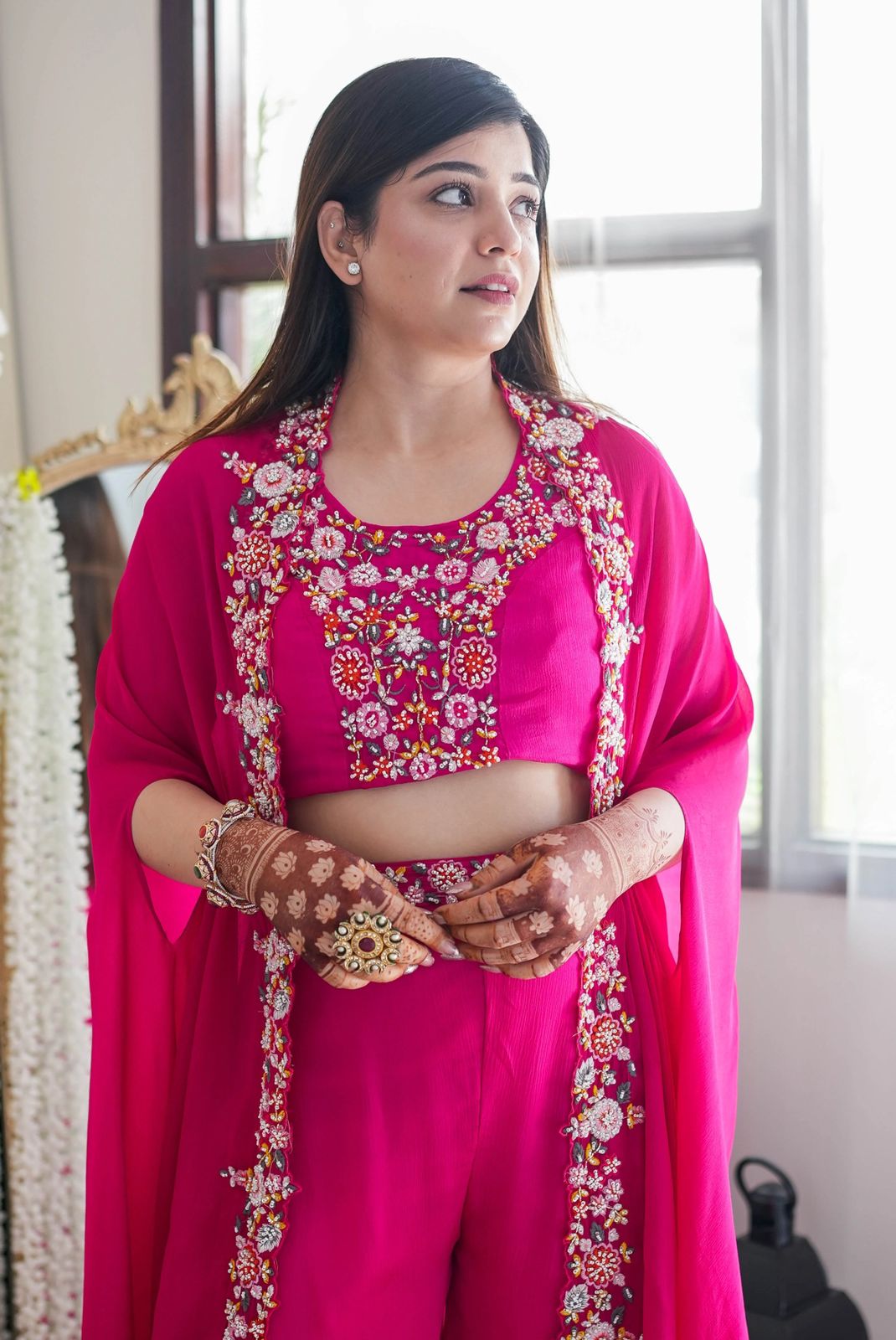 Lvsakhi Is Presenting Party Wear Style  Flaired Plazo  & Shrug Type Duppta