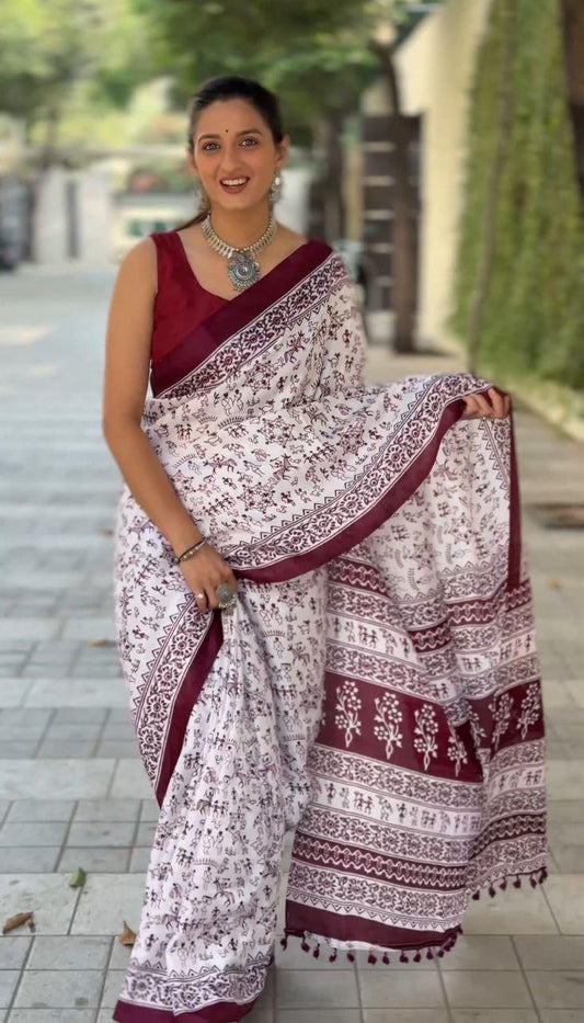 Lvsakhi Chaapa Silk Warli Print Saree