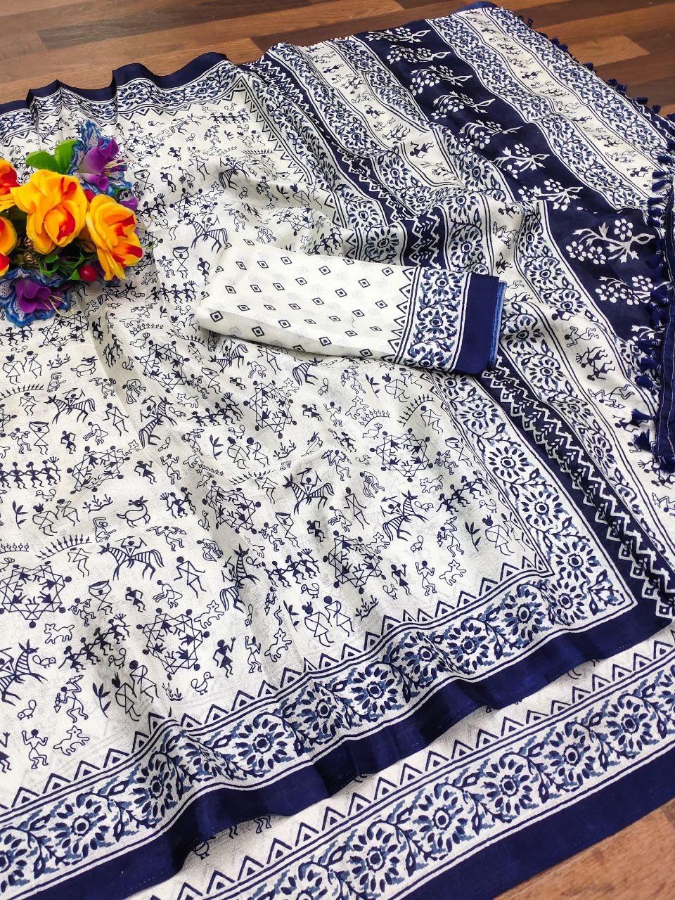 Lvsakhi Chaapa Silk Warli Print Saree