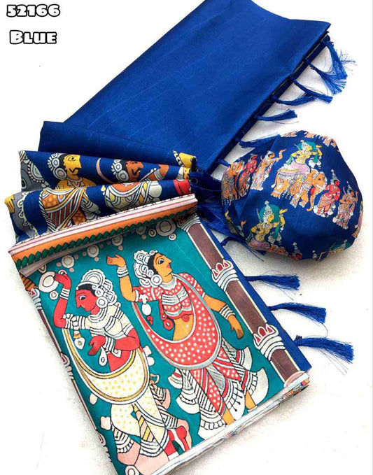 handloom Tussar silk kalamkari digital print comes tussle on pallu