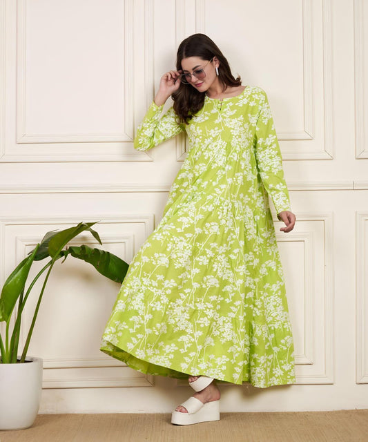 Lv Sakhi Green Designed Cotton Printed Kurti