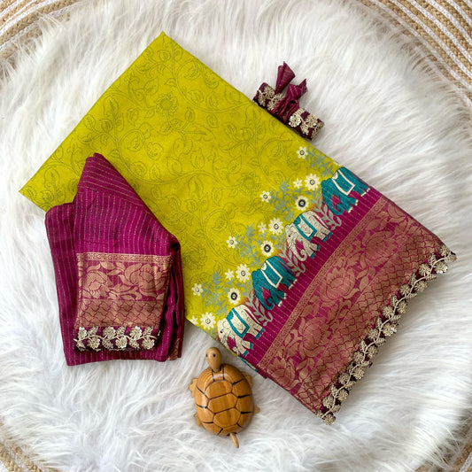 Soft Dola Rekko Silk Fabric With Kalamkari - Lvsakhi