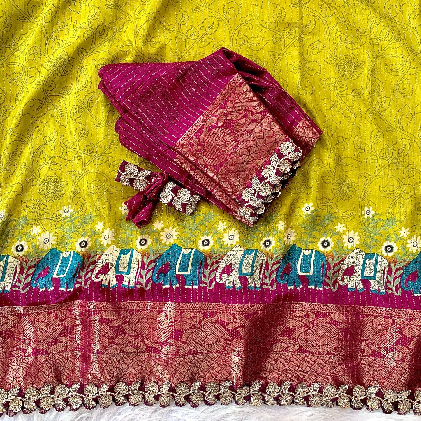 Soft Dola Rekko Silk Fabric With Kalamkari - Lvsakhi