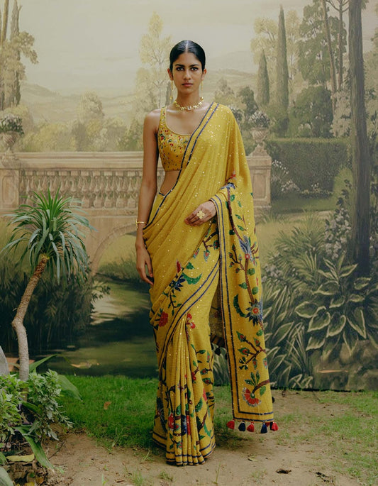 yellow saree for lv sakhi