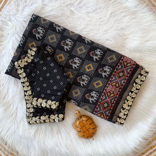 LV-SAKHI-Linen Cotton Fabric With Heavy Zari Border