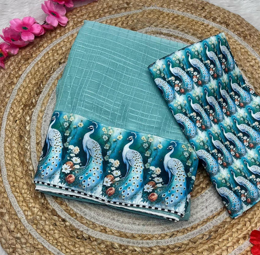 LV-SAKHI-Chiffon wrinkle chex with digital kalamkari border