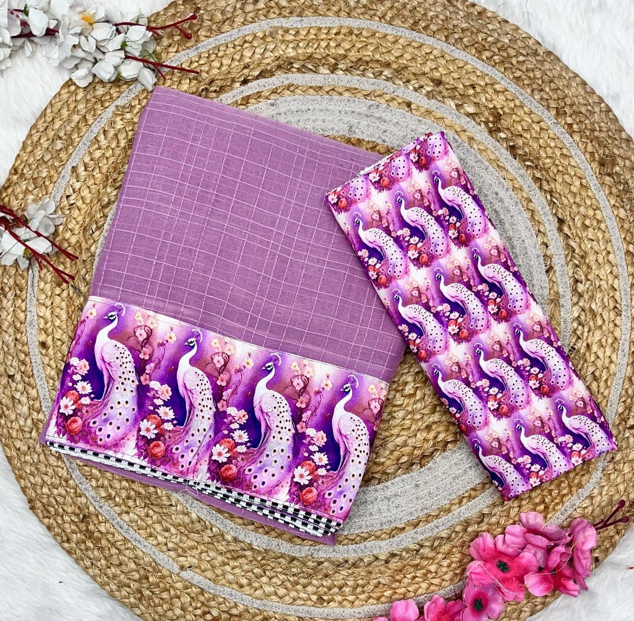 LV-SAKHI-Chiffon wrinkle chex with digital kalamkari border
