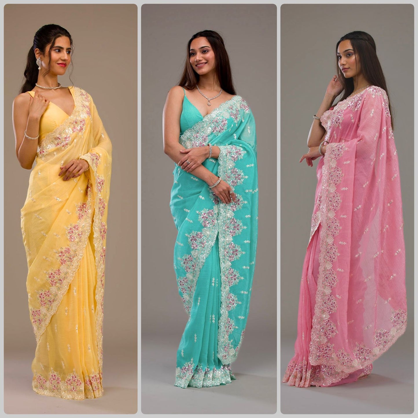 LV-SAKHI Heavy Embroidery Threads & Sequins Work With Fancy CutWork Border
