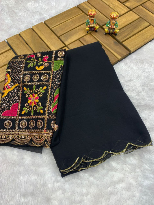 Saree Golden Jari Arcs Embroidery Allover Saree