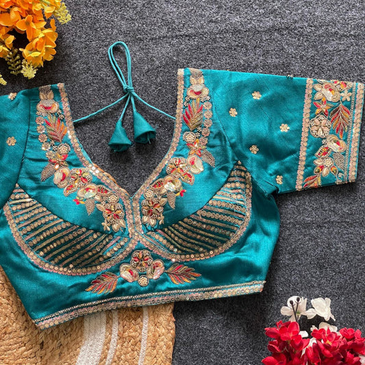 BEAUTIFUL HEAVY STARS  & BEADS WORK  SABYASACHI NEACK BRIDAL BLOUSE*