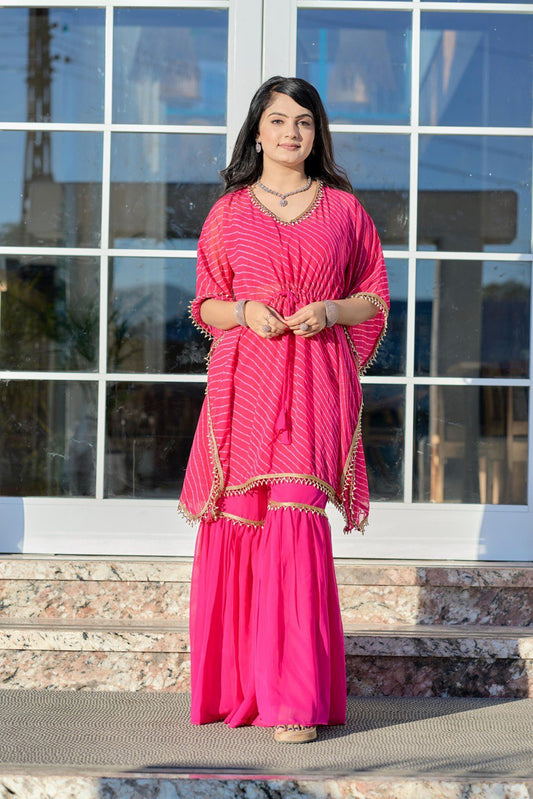 Gorgette Sharara Cord Set with Leheriya Print